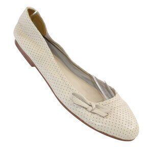 Kimel Design Studio Womens 8.5M Beige Leather Small Dot Pattern Bow Ballet Flats